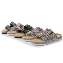 Women beach shoes cork sole slides slipper glitter sandals